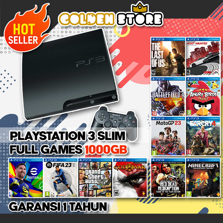 PAKET KOMPLIT ! PS3 PLAYSTATION 3 SLIM CFW 1000GB FULL GAME