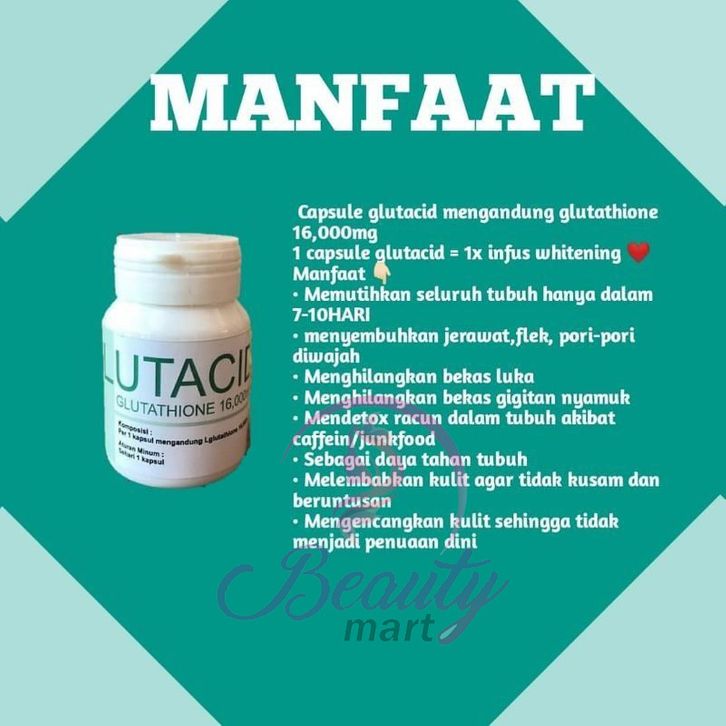 GLUTACID Glutathione 16000mg KAPSUL Suplemen untuk PEMUTIH BADAN ORIGINAL Glutacid Whitening GLUTACID Glutathione 16000mg KAPSUL Suplemen untuk PEMUTIH BADAN ORIGINAL Glutacid Whitening