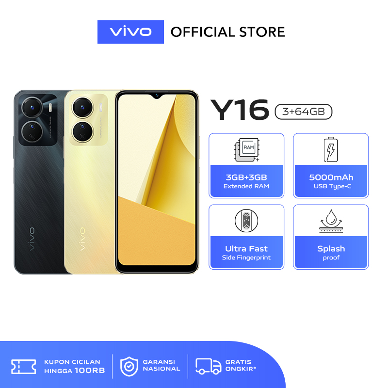 Vivo Y16 - Layar Sentuh Kapasitif 6,51 inci