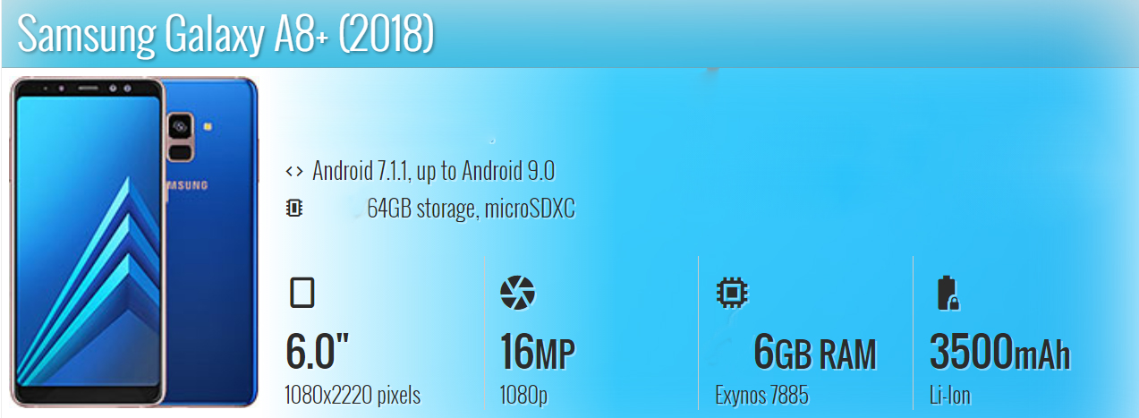 Samsung Galaxy A8 Plus / NFC / 6/64 / Baterai 3500 mAh / Android