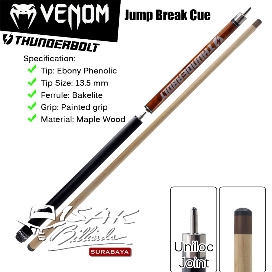 STICK BILLIARD VENOM THUNDERBOLT JUMP BREAK CUE ORANGE 13.5MM