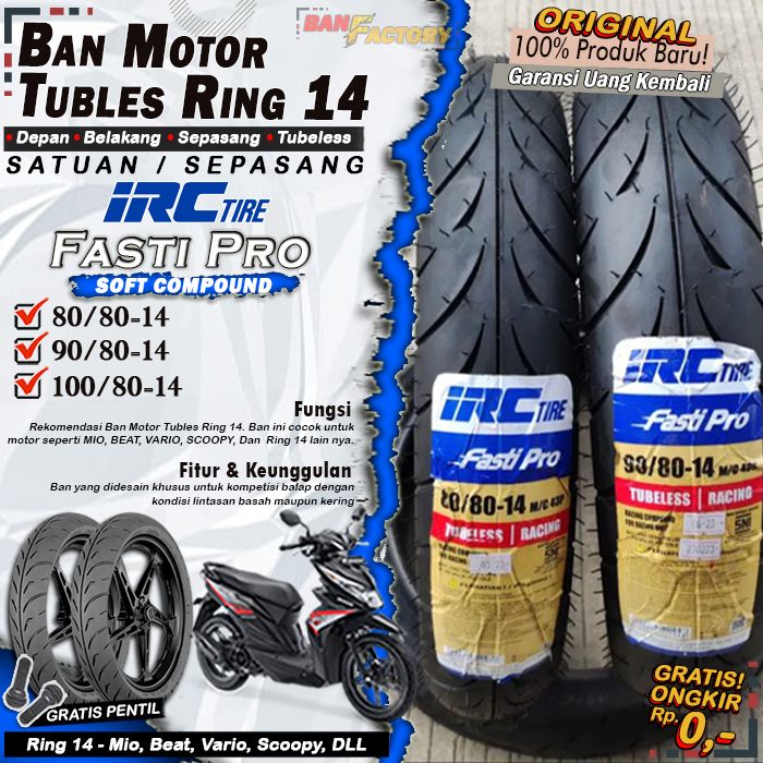 Fasti Pro Ban Motor Matic Tubles IRC Fasti Pro Ring 14 Ban Sepasang Depan ...