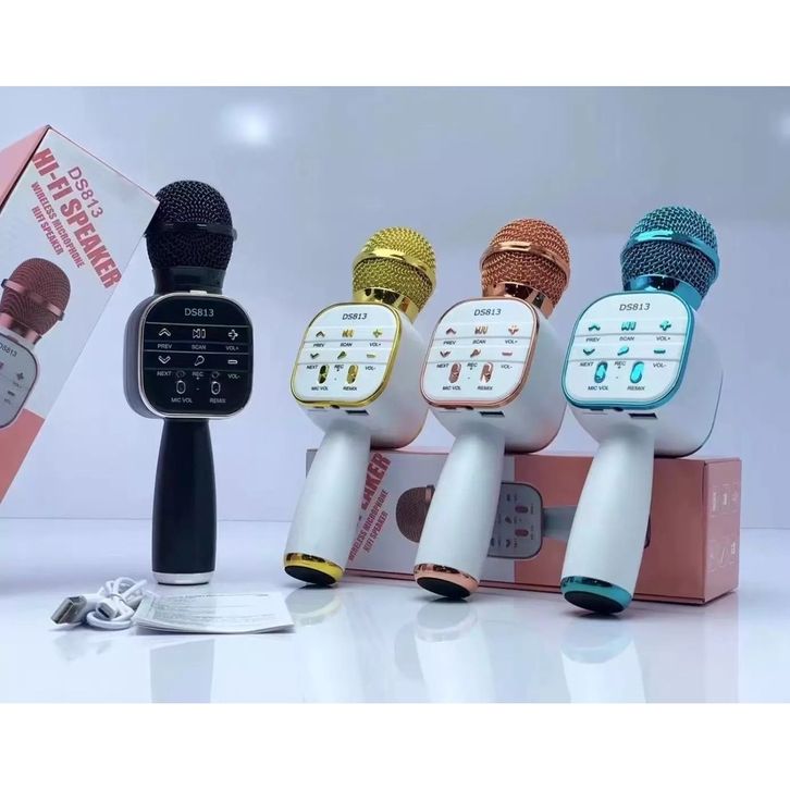 Mic Bluetooth DS-813 Extra Bass Smule DS813 Wireless Karaoke Microphone LED Mic Karaoke