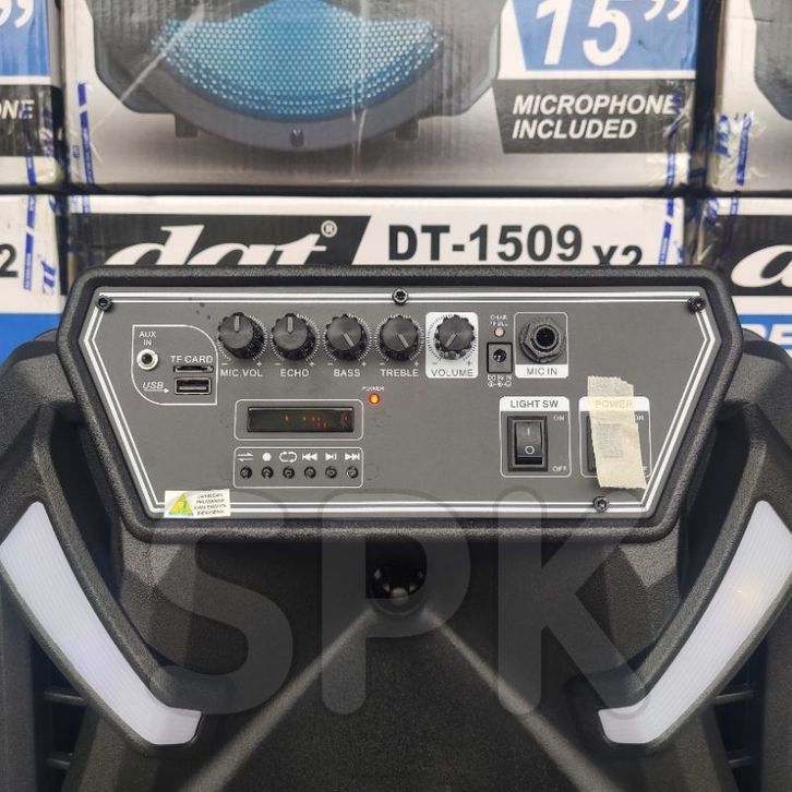 Speaker Portable DAT DT 1509 X2 15 inch 2 Mic Wireless Sound System ...